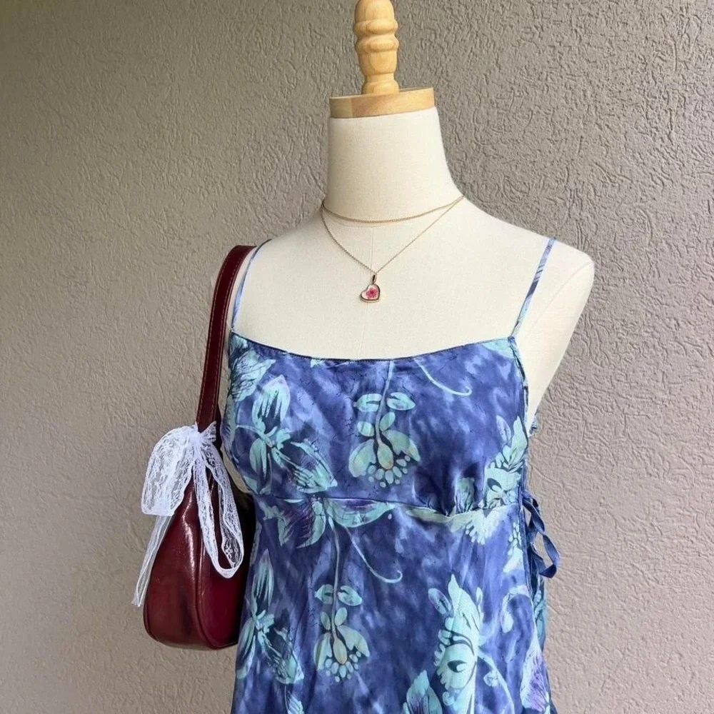 Vtg Y2K 2000 Victoria's Secret 100% Silk Slip Dress Babydoll Cami Blue Lingerie - Picture 2 of 8
